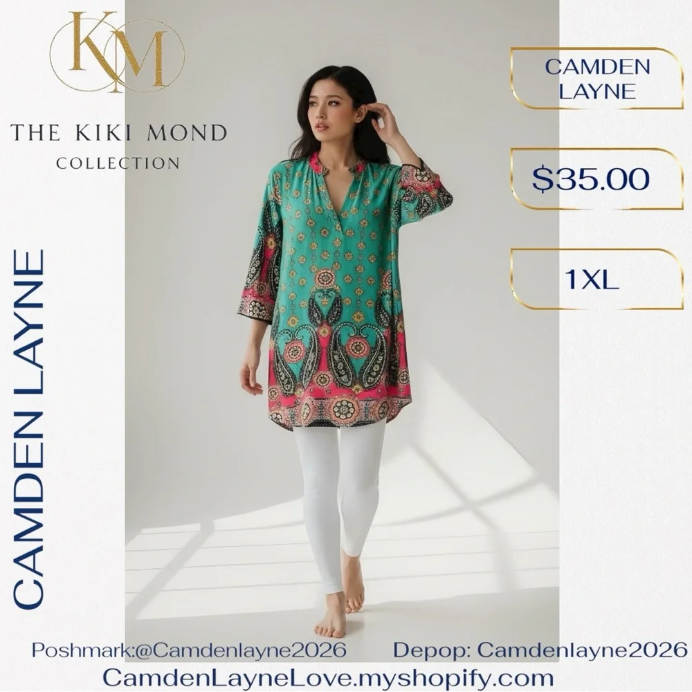 Camden Layne Teal and Pink Tunic Top - Picture 2 of 9